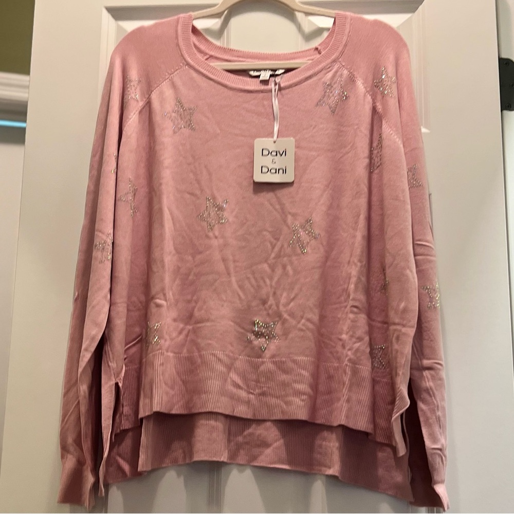 NWT Davi & Dani rhinestone embellished Star loose knit tunic top blouse - Picture 8 of 16